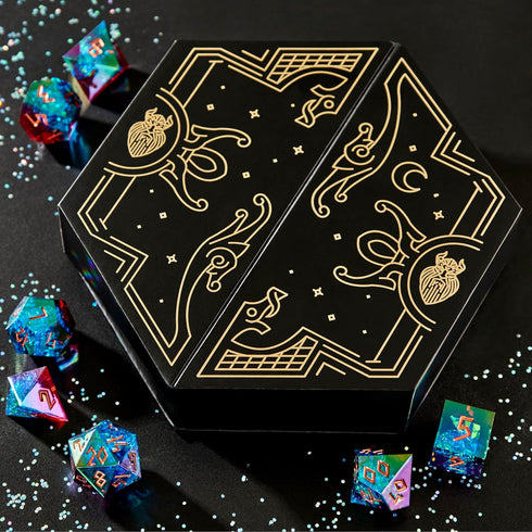 Set Set Iridescent DND Dice with Glowing LED Display Box Sharp Edge Polyhedral Dice with Mesmerizing Finish | Bonus