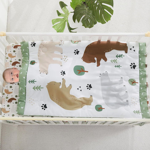 lasoftan 3 Set, Set Set Piece Baby Crib Bedding Infant Nursery Bed Decor with Quilt + Fitted Crib Sheet + Skirt, Baby