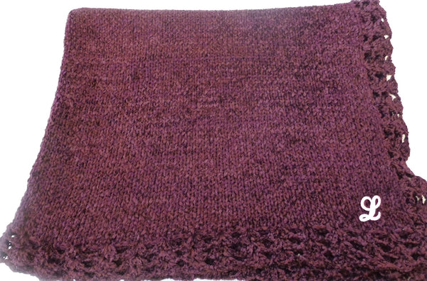 Sanjit Knitted Crochet Finished Dark Brown Chenille Baby Blanket Chosen Monogram