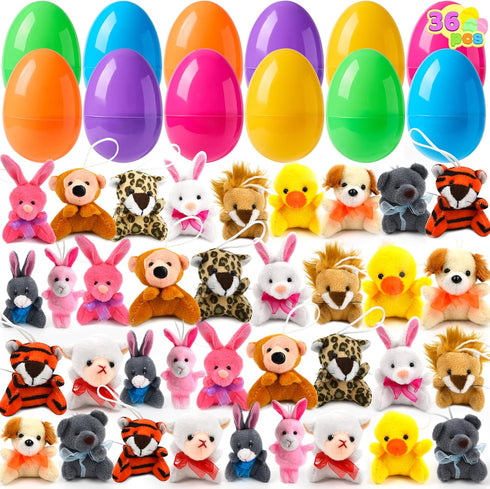 JOYIN 36 Pcs Pre-Filled Easter Eggs Filled with Plush Animal Toys for