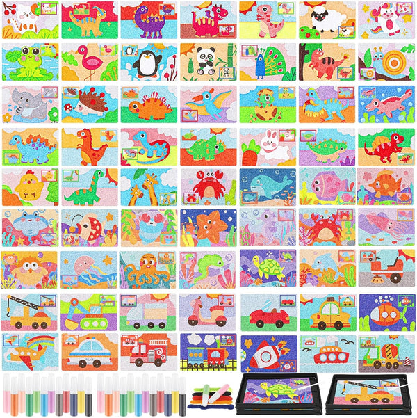 Tenceur 115 Pcs Kids' Sand Art Kits Color Sand Art Pictures Peel