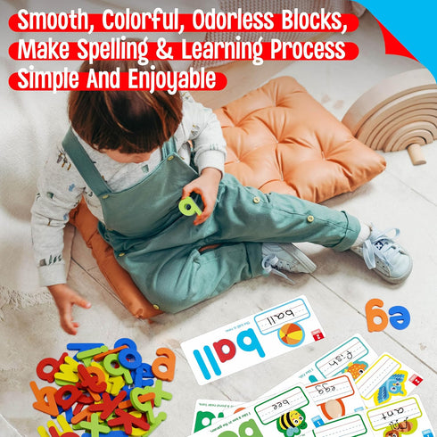 82PCS 30 52 2 3 CVC & CVCC, CCVC Words Builders, Double-Sided Cards & Wooden Lowercase Letters, Levels See & Spell