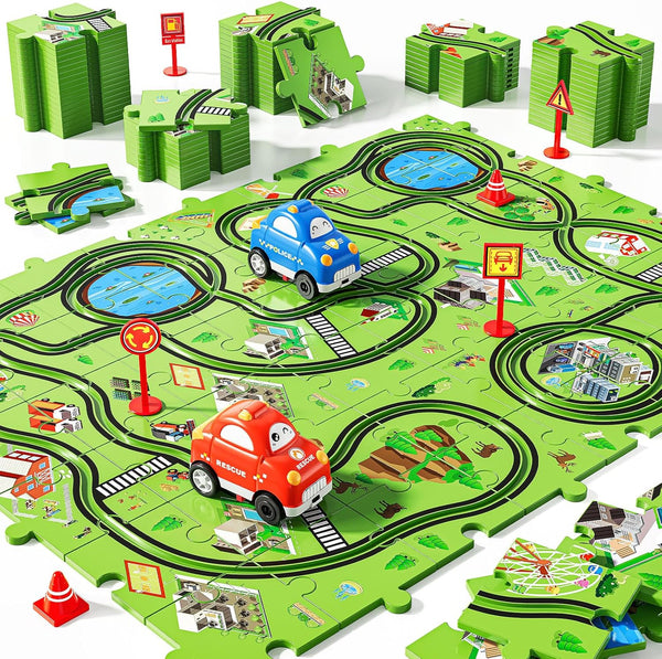 NIPLOOOW 48 PCS Puzzle Track Car Set for Boys Kids 3-5, Toddler Boy