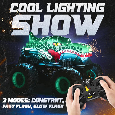 1:20 360 4-7 BEZGAR Monster Truck Toys - Remote Control Monster Truck with Light & Music, Dinosaur Toys for Kids, Scale
