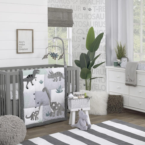 NoJo Baby-Saurus Nursery Fitted Crib Sheet - Roar White, Gray & Green Dinosaur Design