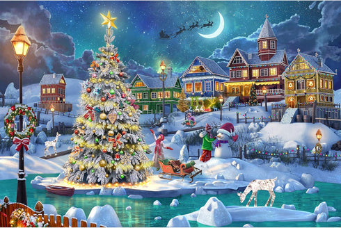 Becko US Puzzles 1000 Piece for Adults and Kids, Wooden Jigsaw Puzzles, Christmas Holiday Snow Scene