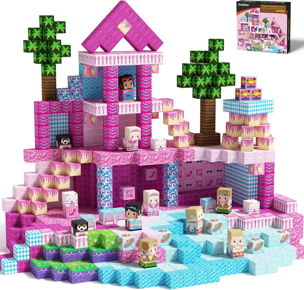 GobiDex 100PCS Magnetic Blocks Princess Building Toys for Girls 3+, Magnet Pink
