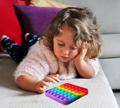 Push Pop Bubble Fidget Sensory Toy - for Autism, Stress, Anxiety Relief for Kids and Adults - Rainbow Square