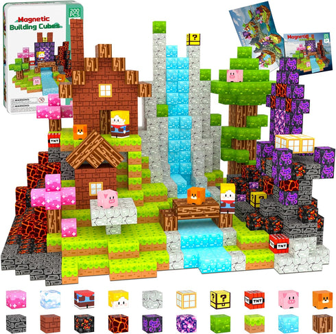 OUGUI 200 PCS Magnetic Blocks Building Block Kids - Magnet Cubes Boy Girl