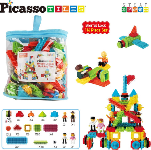 Picasso Toys 116pc Hedgehog Construction Building Blocks Set, Interlock Tiles with Idea Book, STEM Learning Kit for