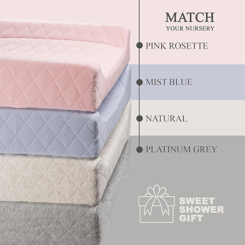 Organic Cotton Contoured Baby Changing Pad with Waterproof Foam Mattress, Soft Removable Cover, Safety Strap