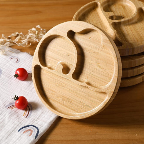 Suction Plates for Baby & Toddler, Bamboo Divided Platter with Silicone Fork & Spoon, Non-Slip Design for Weaning