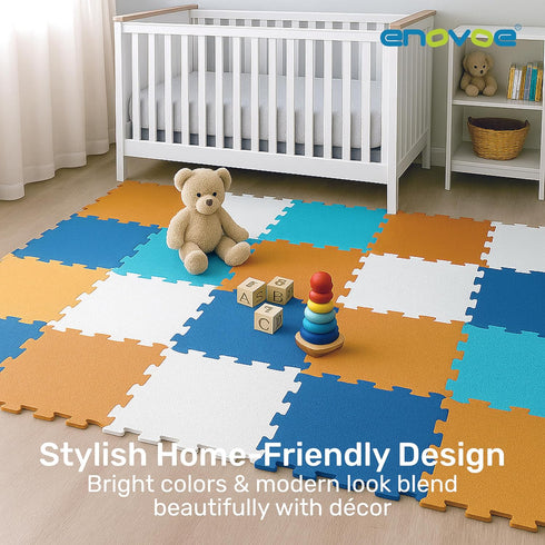 '-16 (12" 12") Enovoe Baby Play Mat for Floor - Non-Toxic, Interlocking EVA Foam Mats Pcs - Cushioned Foam Puzzle Floor