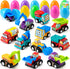 12 JOYIN Pcs Easter Eggs Filled with Toy Cars, Colorful Prefilled Pull Back Construction Vehicle, and Race Car for Kids