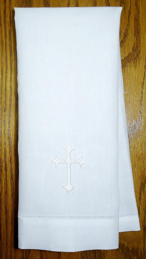 White Linen Baptism Cloth with White Cross, Towel Size Model