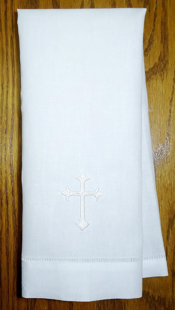White Linen Baptism Cloth with White Cross, Towel Size Model