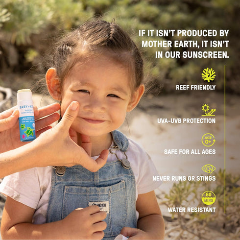 30 1.0 oz Raw Elements Baby & Kids SPF Organic Sunscreen Stick, Non-Nano Zinc Oxide, Reef-Safe, Cruelty-Free, Gluten
