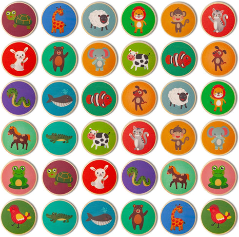 Montessori-Inspired Wooden Matching Game for Toddlers 2-4 Years, 36 Card Set with Carry Bag
