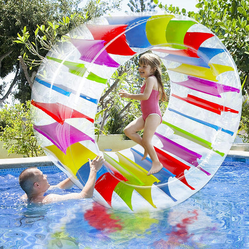 Zcaukya 65" Giant Inflatable Wheel Roller, Colorful Water Rolling Wheel Float for Kids Summer Fun