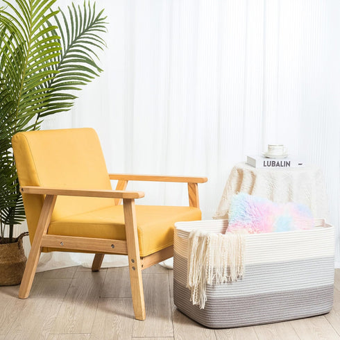 MINTWOOD Design Extra Large Blanket Basket Holder, Rectangle Rope Woven Storage Baskets with Handles, Light Gray