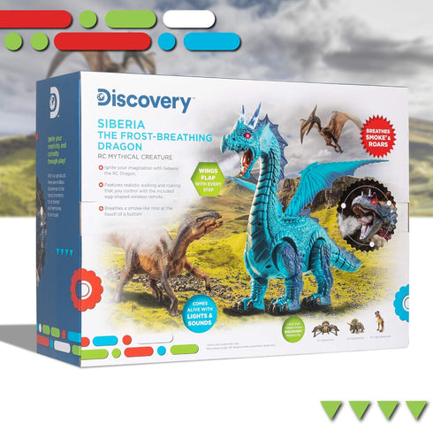 Discovery 6+ Frost-Breathing RC Dragon with Smoke Breath, Walking, Wing Flapping, Realistic Roaring Sounds| Light-Up
