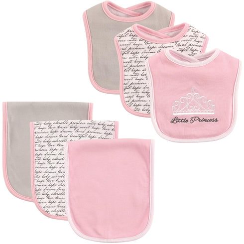 Hudson Baby Unisex Baby Cotton Bib and Burp Cloth Set, Princess, One