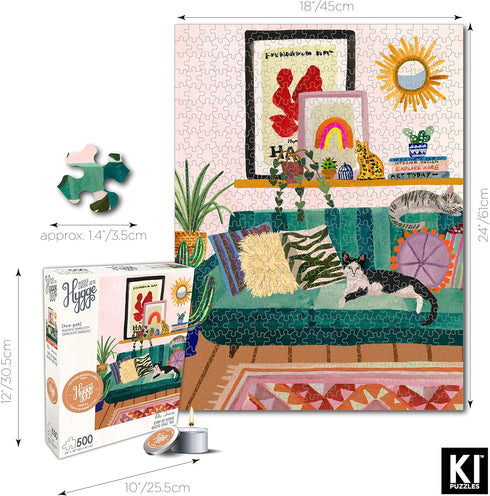 500 Piece Puzzle for Adults, Hygge Collection Stay at Home Rhi James, 24x18 Jigsaw and Candle