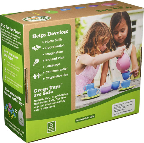 Set, 4C 17 Communication Green Toys Tea Pink - Piece Pretend Play, Motor Skills, Language & Kids Role Play Toy. No BPA