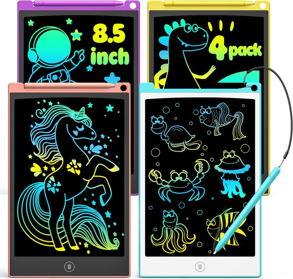 TECJOE 4 Pack LCD Writing Tablet, 8.5 Inch Colorful Doodle Board for Kids, Travel Games Activity Learning Toys