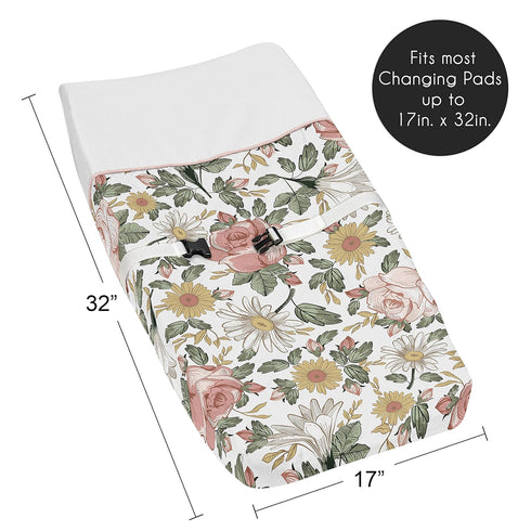Sweet Jojo Designs Vintage Floral Boho Girl Baby Nursery Changing Pad Cover - Blush Pink, Yellow, Green and White