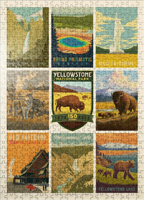 MyPuzzle Yellowstone National Park: 150th Anniversary Commemorative Print, Vintage Poster - 500 Piece Jigsaw Puzzle