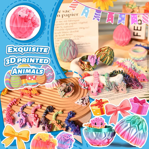 12pcs 3D Printed Prefilled Easter Eggs with Dragons Inside, Magic Toy for Party Favors, Basket Stuffers for Boys