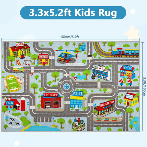 5.2'x3.3' Capslpad Kids Rug Educational Play Rug Traffic Road Kids Play Car Mat Large Learning Play Game Area Rug