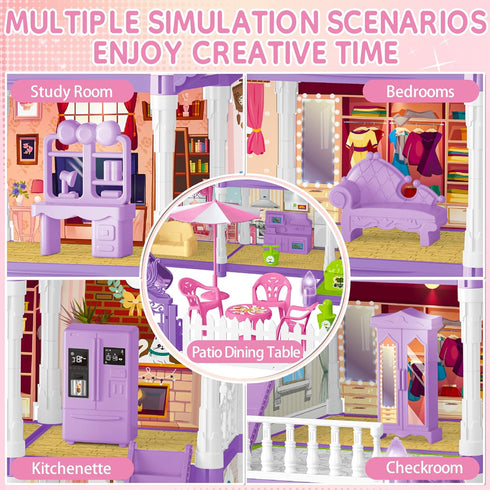 OCTERIC ,13 2 3 4 5 6 7 8 9 10 Doll House for Girls Rooms Doll House with Dolls, Lights, Puppies ,Furnitures