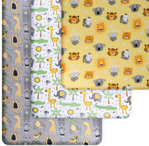 Grow Wild 3 Pack 3 Pack Crib Sheets and Changing Pad Covers Bundle - Soft & Stretchy Jersey Cotton - Safari Animals
