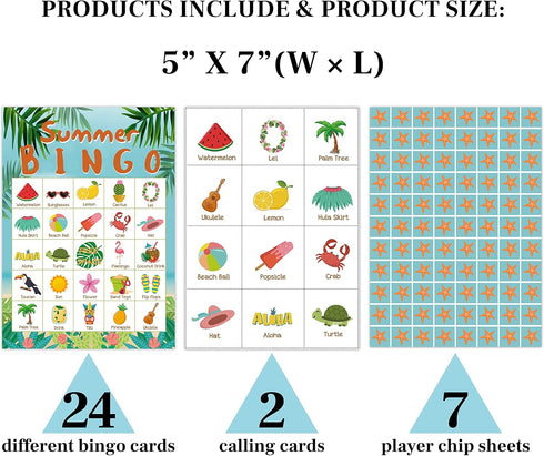 Hawaiian Bingo Cards, Tropical Summer Party Activities Bingo Game for Family, Adults Birthday Party, School Classroom Family Activities Party, Group Activity - 24 Players/07xiatian