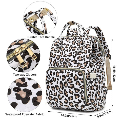 Yusudan Backpack Leopard Diaper Bag for Baby Boys Girls, Waterproof Large Nappy Bags for Mom & Dad