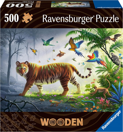 Ravensburger Jungle Tiger 500-Piece Vibrant Wooden Jigsaw Puzzle, Eco-Friendly Materials, Stress-Reducing Fun