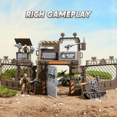 JOYIN Military Base Toys Set - Includes Military Base, Vehicles, Army Men Action Figures, and Weapon Gear Accessories