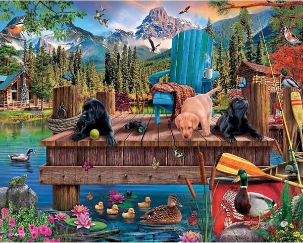 White Mountain 1000 Piece Jigsaw Puzzle Summer Dog Lake Day Puzzles with