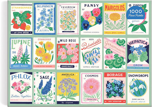 Galison Ever Upward, 1000 Piece Puzzle, Vintage Style Flower Seed Packets, Fun Activity for Adults