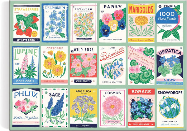Galison Ever Upward, 1000 Piece Puzzle, Vintage Style Flower Seed Packets, Fun Activity for Adults