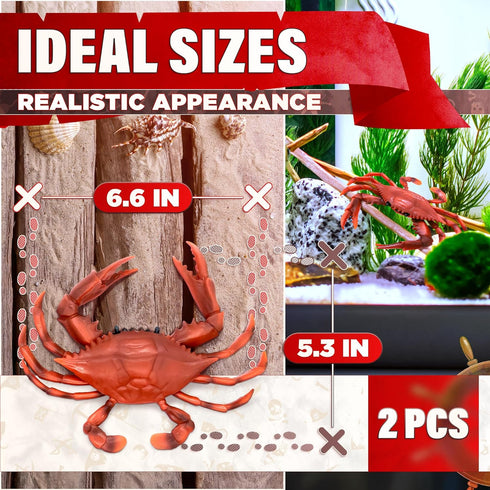2PCS Plastic Red Crabs – Realistic Fake Crab Decor, Ocean Animal Figurine for Party Decorations and Kitchen Decor