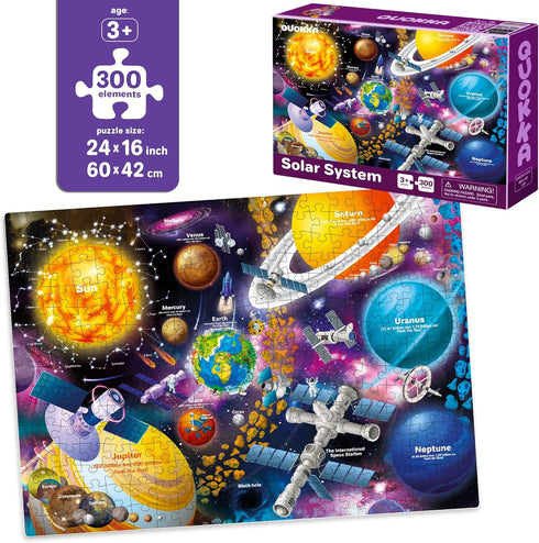 QUOKKA 300 Piece Floor Puzzles for Kids Ages 10-12, 3X Set Learning Space USA and World Maps