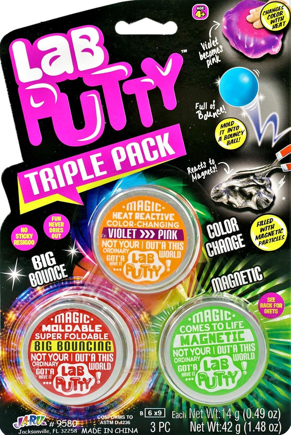 JA-RU Lab Putty Bundle Set (1 Pack, 3 Units Assorted) - Glow in The Dark Slime, Bouncing Putty for Kids