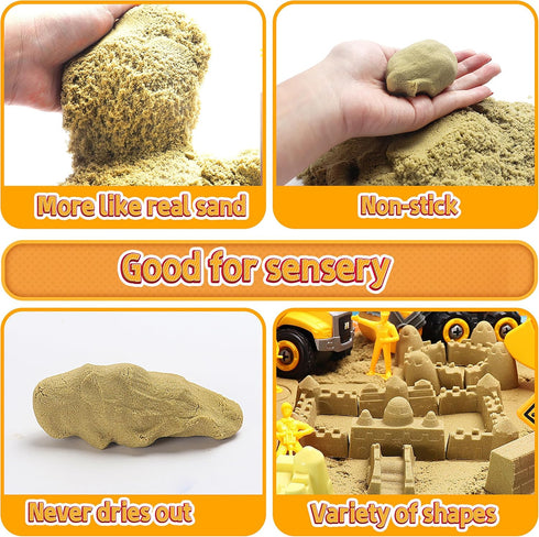 YIDESTARS Kit,2.2lbs W/4 Trucks,1 Sandbox,8 Signs,8 2-8 Play Construction Sand Magic Sand Large Take Apart Construction
