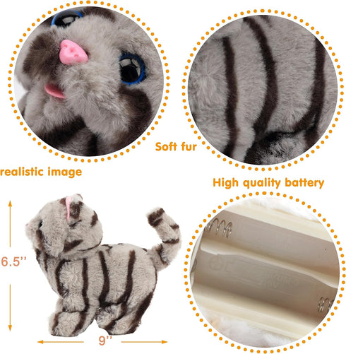Easfan 9’’ Walking Kitty Plush Toy - Electric Interactive Cat Stuffed Animal with Meowing Tail and Nodding Head