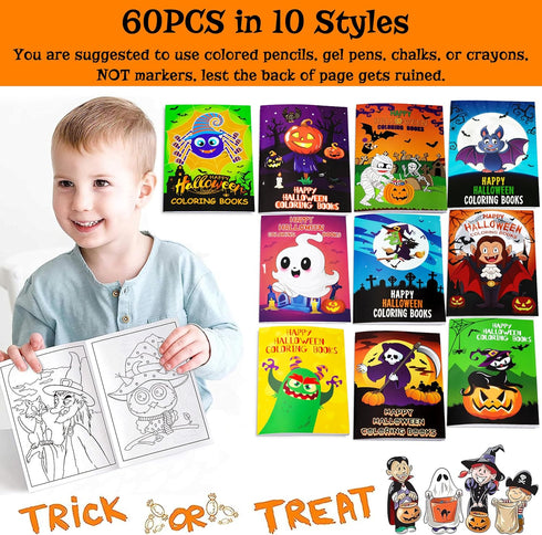 90shine 60PCS Halloween Coloring Books Party Favors for Kids - Hallowmas Trick or Treat Goodie Bag Stuffer Fillers