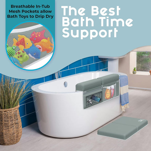 Elbow Set 4 Comfortable Baby Bath Kneeler and Rest Pad - Kneeling Pad Bath Mat with Toy Organizer Pockets,Non-Slip Baby