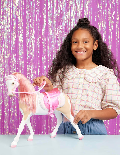 14-Inch Set 3+ Glitter Girls Toy Horse Bonnie Pink Mane & Tail with Silver Hair Tinsels Removable Saddle, Floral